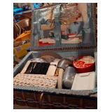 MCM Woven Sewing Basket with Complete Notions Set