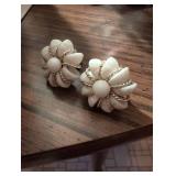 MCM screw back White Milk Glass and Gold Tone Cluster Earrings