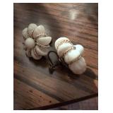 MCM screw back White Milk Glass and Gold Tone Cluster Earrings