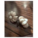 MCM screw back White Milk Glass and Gold Tone Cluster Earrings