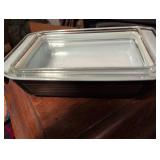 MCM Pyrex Black and Gold covered dish