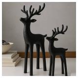2 Set Modern Christmas Decor Neutral Christmas Reindeer Decor Resin Deer Statues Figurines Elk Statues for Neutral Modern Living Room Bedroom Office Bookshelf Desk Ornaments(Black, Small) - Retail: $3
