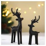 2 Set Modern Christmas Decor Neutral Christmas Reindeer Decor Resin Deer Statues Figurines Elk Statues for Neutral Modern Living Room Bedroom Office Bookshelf Desk Ornaments(Black, Small) - Retail: $3