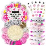 Bracelet Making Kit - Friendship Bracelet Kit for Jewelry Making with Pearl Beads, Clay Beads, Letters, Stars, Flowers, Hearts - Pink Kandi Beads Set for Girls, Boys and Adults - Retail: $7