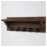 Wall Key Holder, Rustic Shelf with Hooks Made of Paulownia Wood Holds Keys, Dog Leash, Bags and More - 13.7 W x 4.7" H x 3.5" D Decorative Key Hanger and Entryway Shelf - Retail: $25"