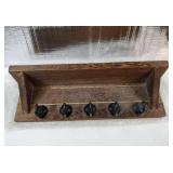 Wall Key Holder, Rustic Shelf with Hooks Made of Paulownia Wood Holds Keys, Dog Leash, Bags and More - 13.7 W x 4.7" H x 3.5" D Decorative Key Hanger and Entryway Shelf - Retail: $25"