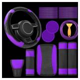 30 Pcs Car Accessories Set Purple and Black PU Leather Steering Wheel Cover Auto Interior Accessories Gift Car Vent Trim Strips Air Conditioner Insert Strips with Installation Tool - Retail: $18