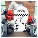 Racing Theme Spandex Arch Backdrop Stand Cover Kids Birthday Boy Cartoon Car Party Decor (6.6FT) - Retail: $28
