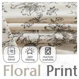 Lined Linen Blend Curtain Floral Curtains for Living Room 90 Inches Long Black Peony Flower Printed Curtain Back Tab Farmhouse Patterned Drapes Bedroom Window Curtains Set 2 Panels - Retail: $64