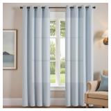 Blue Linen Textured Curtains 84 Inch Length for Living Room Grommet Top Farmhouse Light Filtering Window Drapes for Bedroom, 2 Panels Heathered Sky Blue - Retail: $27