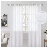 Natural Linen Look Semi Sheer Curtains for Bedroom, Grommet Light Filtering Breathable Airy Privacy Curtains for Living Room, 2 Panels (Each 52 x 90 Inch, White) - Retail: $34