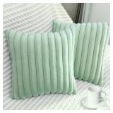 2 Pack 22x22 Pillow Cover Velvet Pillow Covers, Faux Fur Square Throw Pillow Covers for Living Room Decorations Throw Pillow Case, Throw Pillow Cover Cushion Cover for Sofa Bedroom Car, Sage Green - R