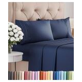 Full Size 4 Piece Sheet Set - Comfy Breathable & Cooling Bed Sheets Set - Hotel Luxury Bedding for Women, Men, Kids, Teens, Boys & Girls - Deep Pockets, Ultra-Soft, Wrinkle Free - Oeko-Tex - Navy Blue