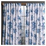 Living Room Curtains 100% Cotton 108 inch Length Two Panels Window Curtains for Bedroom with Loop & Rod Pockets - Rose Garden - Blue, 50 W x 108" L
