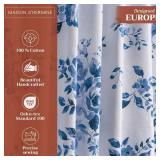 Living Room Curtains 100% Cotton 108 inch Length Two Panels Window Curtains for Bedroom with Loop & Rod Pockets - Rose Garden - Blue, 50 W x 108" L