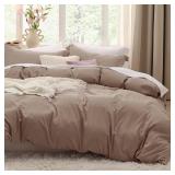 Khaki Duvet Cover Queen Size - 3 Pieces Prewashed Cotton-Like Extra Soft Bedding Set, Includes 1 Duvet Cover 90x90 Inches with Zipper Closure & 2 Pillow Shams, Comforter Not Included - Retail: $28