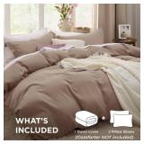 Khaki Duvet Cover Queen Size - 3 Pieces Prewashed Cotton-Like Extra Soft Bedding Set, Includes 1 Duvet Cover 90x90 Inches with Zipper Closure & 2 Pillow Shams, Comforter Not Included - Retail: $28