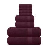 Ultra Soft 8-Piece Towel Set - 100% Pure Ringspun Cotton, Contains 2 Oversized Bath Towels 27x54, 2 Hand Towels 16x28, 4 Wash Cloths 13x13 - Ideal for Everyday use, Hotel & Spa - Burgundy