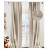 100% Blackout Shield Linen Blackout Curtains for Bedroom 90 Inches Long, Back Tab/Rod Pocket Living Room Drapes, Thermal Insulated Blackout Curtains 2 Panels Set, 50 W x 90" L, Oatmeal - Retail: $49"