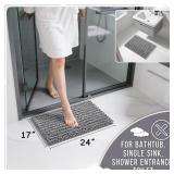 Bathroom Rugs Non Slip Washable - Ultra Soft Absorbent Chenille Bath Mat, Quick Dry Shaggy Floor Carpet for Tub Shower, Gray Home Decor Accessories, 24x17 Inch - Retail: $8