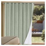 Linen Blackout Curtains Durable Thick Textured Linen Look 100% Blackout Patio Door Curtain Anti Rust Grommet Extra Wide Sliding Door Curtain Panel, W100 x L96 inch - Sage - Retail: $46