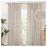 Natural Linen Curtains 90 Inches Long for Living Room Back Tab Textured Light Filtering Window Drapes with Ring Clips for Bedroom Dining Room, 52 X 90 Inch, 2 Panels - Retail: $33