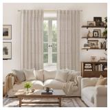 Natural Linen Curtains 90 Inches Long for Living Room Back Tab Textured Light Filtering Window Drapes with Ring Clips for Bedroom Dining Room, 52 X 90 Inch, 2 Panels - Retail: $33