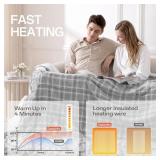 Heated Blanket Full Size, Electric Blanket 72x84" for Bed with 8 Fast Heating Levels & 10 Hours Auto Shut-Off, Grey Plaid Warm Soft Flannel Blanket Gift for Women Grandma Machine Washable - Retail: $3