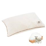 Organic Wool Pillow Queen Size, Soft Breathable Support Bed Pillows for Sleeping, Luxury Down Alternative Pillow for Side & Back Sleepers, 100% Cotton Cover, Natural Wool Filling (Off White)