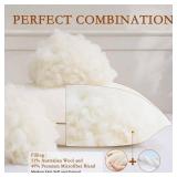 Organic Wool Pillow Queen Size, Soft Breathable Support Bed Pillows for Sleeping, Luxury Down Alternative Pillow for Side & Back Sleepers, 100% Cotton Cover, Natural Wool Filling (Off White)