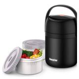 Insulated Food Jar 54oz, 6 Hours Cold Hot Food Lunch Box, Big 2 Tiers Stackable Thermal Containers, Leak-Proof Vacuum Soup Bento Box Stainless Steel Layers Storage for Adults