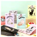 24 Pcs Cat Goodie Bags Cat Party Favor Cute Kitten Gifts Candy Treat Bags with Stickers for Kids Birthday Kitty Themed Party Decorations Supplies for Pet Adoption - Retail: $12