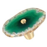 Pack of 4 Agate Stone Cabinet Knobs with Screws, Irregular-Shaped Agate Slices Brass Pull Handle Knobs Set for Closet Drawer Dresser Cupboard, Green - Retail: $41