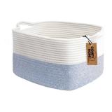 Cotton Rope Woven Basket with Handles for Shelfï¼Toy, Book, Cloth Storage Basket for Organizing-13.5X11"X9.5" Storage Bin for Living Room, Newborn or Infant Gift for boy girl ï¼White/blueï¼�