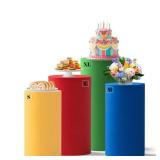 4Pcs Yellow Red Green Blue Cylinder Pedestal Stand Covers, Spandex Cylinder Covers Stands for Party, Birthday & Wedding Dessert Table Decor - Retail: $22