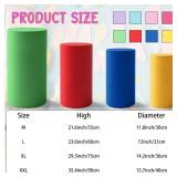 4Pcs Yellow Red Green Blue Cylinder Pedestal Stand Covers, Spandex Cylinder Covers Stands for Party, Birthday & Wedding Dessert Table Decor - Retail: $22