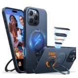 360 Spin for iPhone 16 Pro Max Case with Camera Control Button, Fit for MagSafe, Mil-STD Protective Camera Capture Cover Case for 16 Pro Max Phone Case with Stand, Black 6.9 inch - Retail: $46