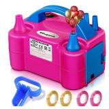 Balloon Pump, Electric Balloon Pump, Portable Dual Nozzles Electric Balloon Air Pump 110V 600W, Electric Balloon Inflator with Tying Tool, Colored Ribbons for Party Decoration - Retail: $14