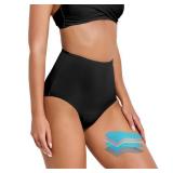 Period Swimwear High Waisted Swim Bottoms Menstrual Leakproof Bikini Short for Teens, Girls, Women (Black,L) - Retail: $20