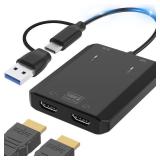 USB to HDMI Adapter [1080P Full HD] HDMI Splitter for Dual Monitors USB 3.0 to Extended Display Converter 1 in 2 Out Multiple Screen Extender for MacOS/Windows 11/10/8/7 Laptops - Retail: $28