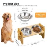 Elevated Dog Bowls, Adjustable Raised Dog Bowl Stand with 2 Stainless Steel Dishes and 1 Slow Feeder Bowl, Durable Bamboo Dogs Feeding Station for Small Medium Dogs/Cats