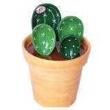 Cactus Measuring Spoons Set in Pot Ceramic Cute Small Cacti Measuring Spoons and Cups Green for Baking, Salt, Sugar Housewarming Gifts (Green) MISSING PIECES.