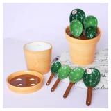 Cactus Measuring Spoons Set in Pot Ceramic Cute Small Cacti Measuring Spoons and Cups Green for Baking, Salt, Sugar Housewarming Gifts (Green) MISSING PIECES.