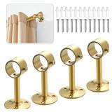 1" Dia Curtain Rod Holder Bracket with Adjusting Set Screw, Stainless Steel Closet Rod Holders Wall Mount, Ceiling Mounted Shower Curtain Rods Brackets for Bathroom Curtain, Gold Finish,4 Pcs - Retail