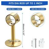 1" Dia Curtain Rod Holder Bracket with Adjusting Set Screw, Stainless Steel Closet Rod Holders Wall Mount, Ceiling Mounted Shower Curtain Rods Brackets for Bathroom Curtain, Gold Finish,4 Pcs - Retail
