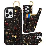 iPhone 16 Pro Case Wallet - Women Girls Cute Girly Aesthetic Unique Design Leather Credit Card Holder Cardholder Stand Wristband for iPhone 16 Pro, Grow Flower - Retail: $17