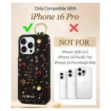 iPhone 16 Pro Case Wallet - Women Girls Cute Girly Aesthetic Unique Design Leather Credit Card Holder Cardholder Stand Wristband for iPhone 16 Pro, Grow Flower - Retail: $17