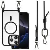 Case for iPhone 16 Pro 6.3" - Case with Crossbody Strap, 16ft Drop Protection, Compatible with MagSafe | Roam M (Black) - Retail: $40"