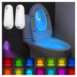 Toilet Night Light Motion Sensor,8 Color Changing USB-C Rechargeable Toilet Bowl Light for Bathroom Accessories, Splash-Proof Nightlight for Bathroom Hallway Stairs, Stocking Stuffers Gadget for Men. 