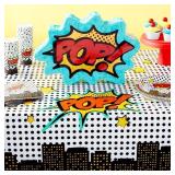 Blue Panda Comic Book Party Decorations Tablecloths 3-Pack - 54 x 108 in, Plastic & Cartoon Pattern - Disposable Birthday Table Cover for Boys - Comic Birthday Party Supplies - Retail: $10